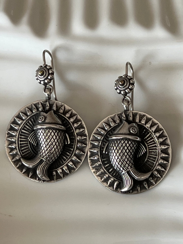 Beautiful Handcrafted 925 Silver Fish Design Earrings