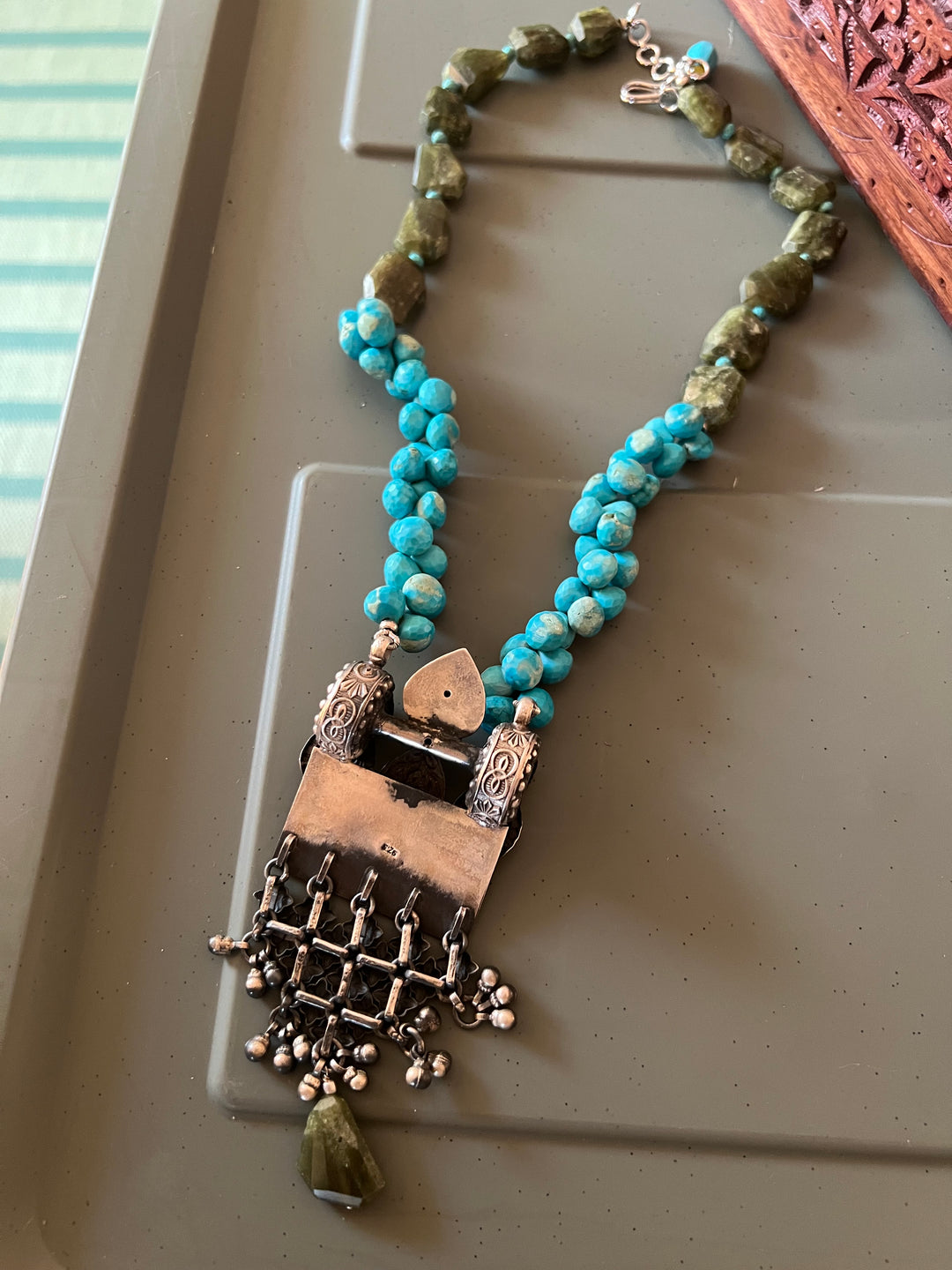 Exquisite Turquoise and Vassonite Necklace