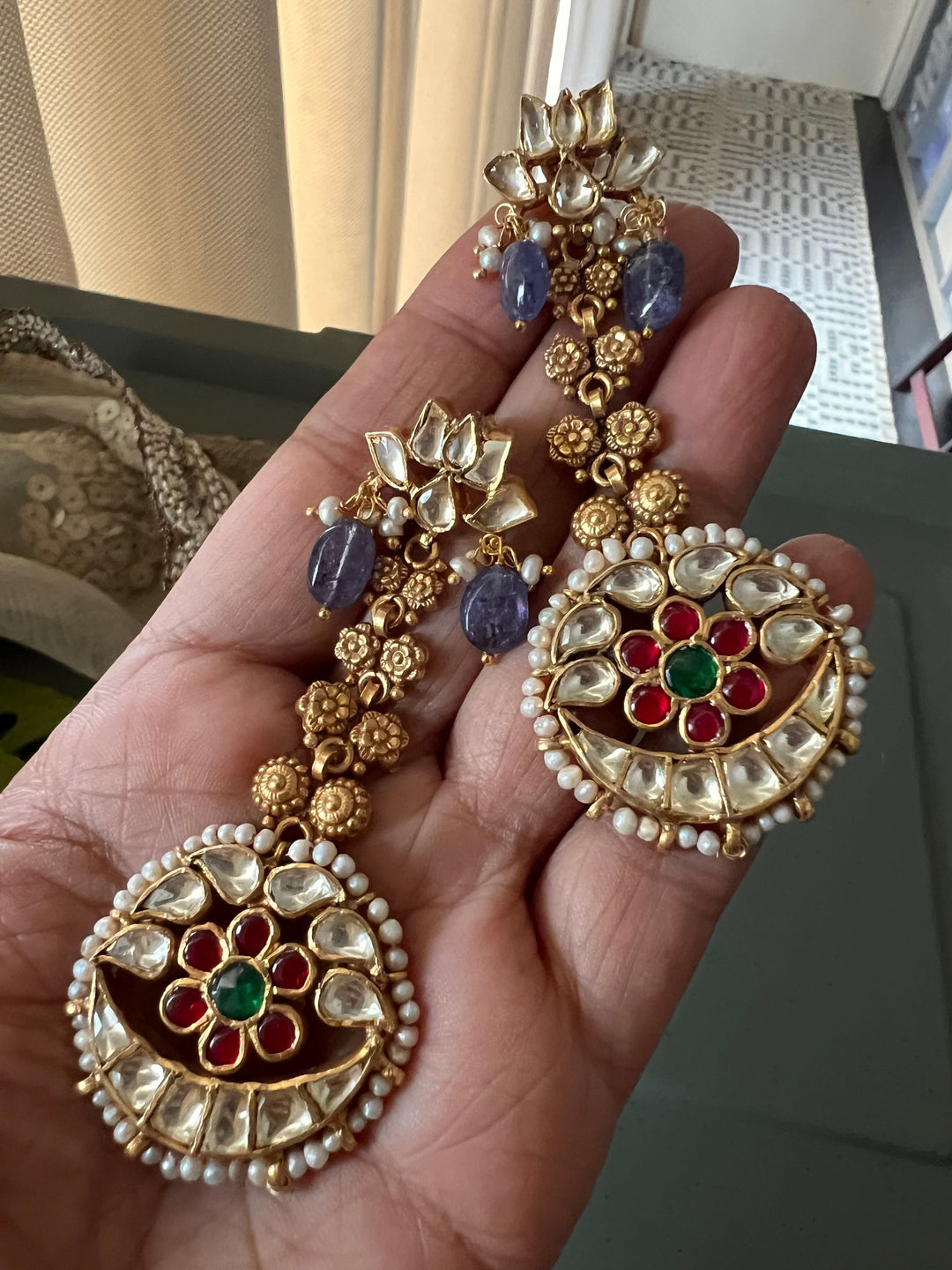 925 Silver Kundan Pearl Earrings | SHIVKA