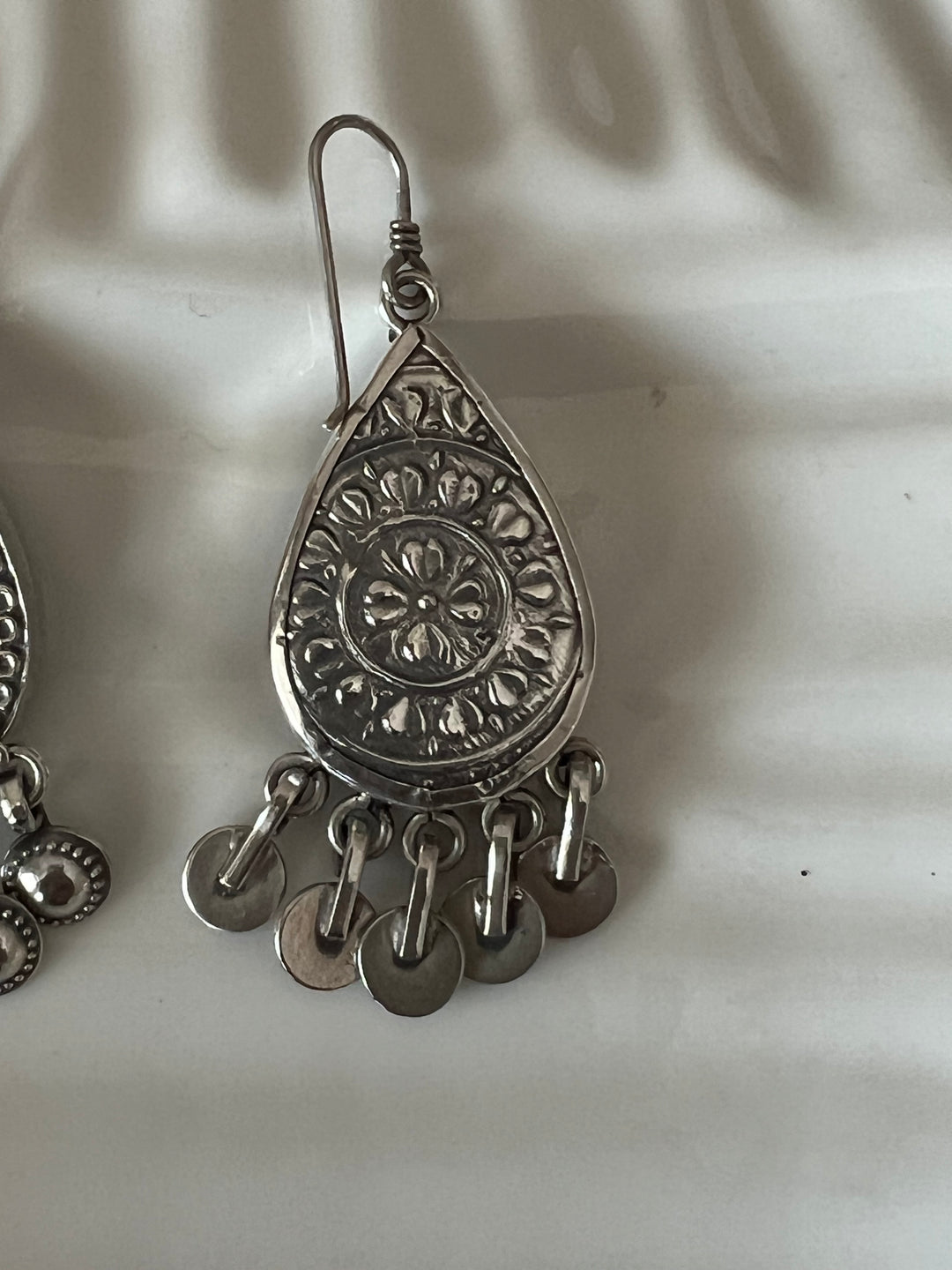 Beautiful Glass and Fabric 925 Silver Earrings