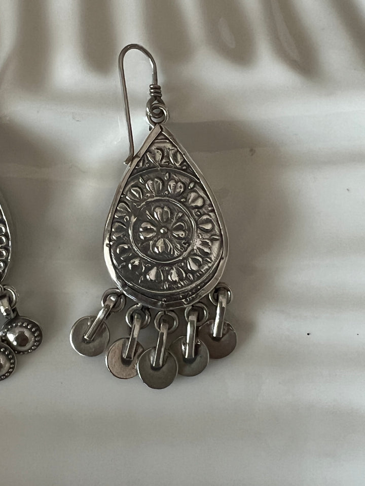 Beautiful Glass and Fabric 925 Silver Earrings