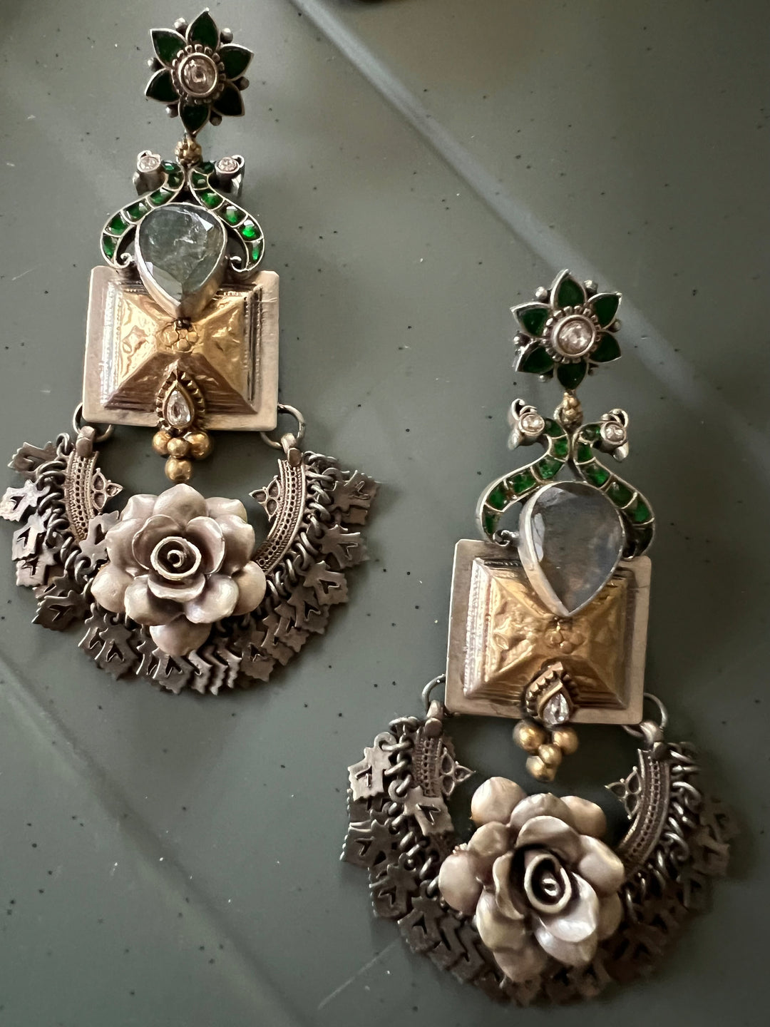 SHIVKA Labradorite 925 Silver Earrings - Dual Tone