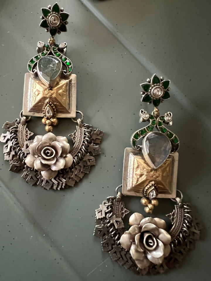 SHIVKA Labradorite 925 Silver Earrings - Dual Tone