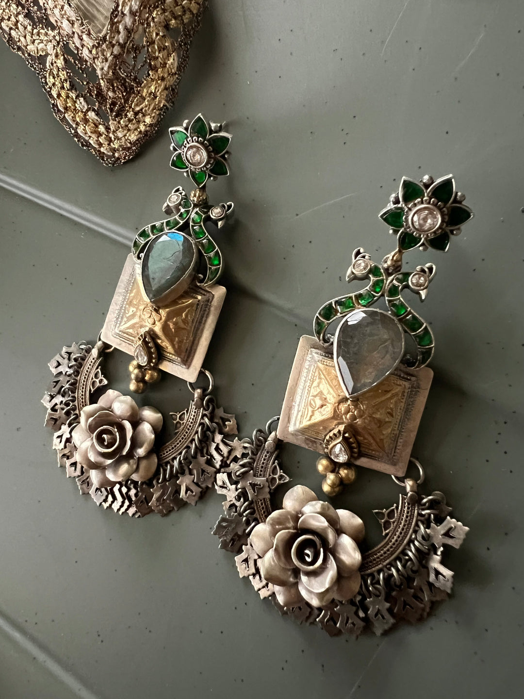 SHIVKA Labradorite 925 Silver Earrings - Dual Tone