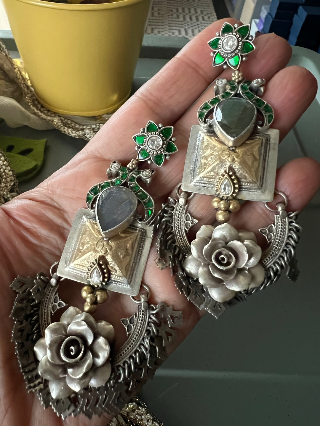 SHIVKA Labradorite 925 Silver Earrings - Dual Tone