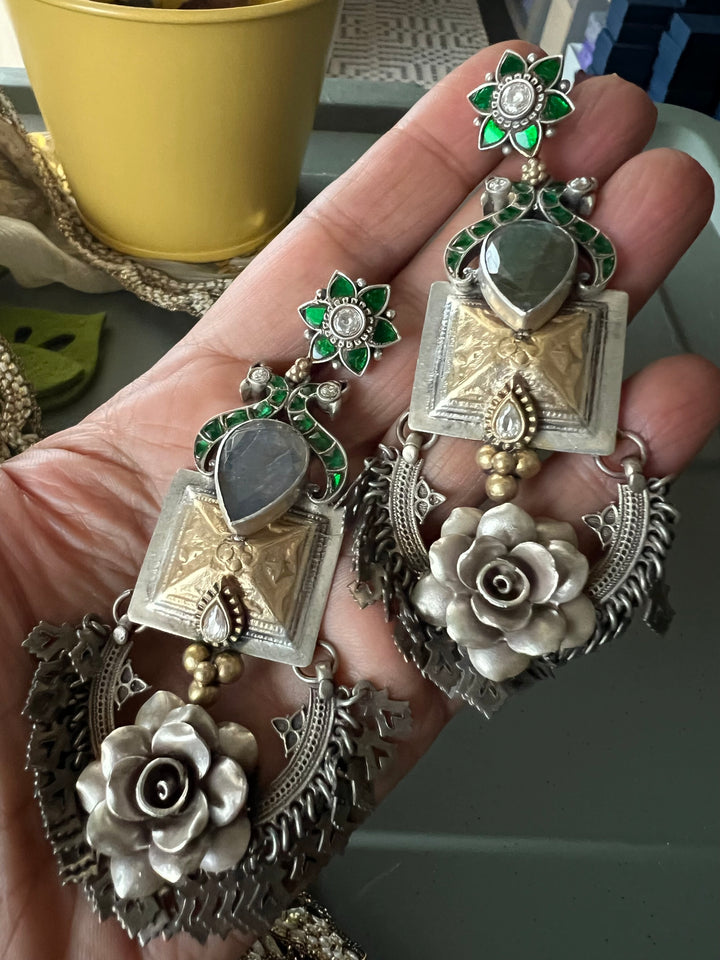 SHIVKA Labradorite 925 Silver Earrings - Dual Tone