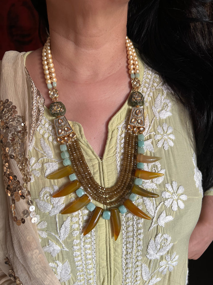 Scintillating Real Jade and Agate Kundan Necklace