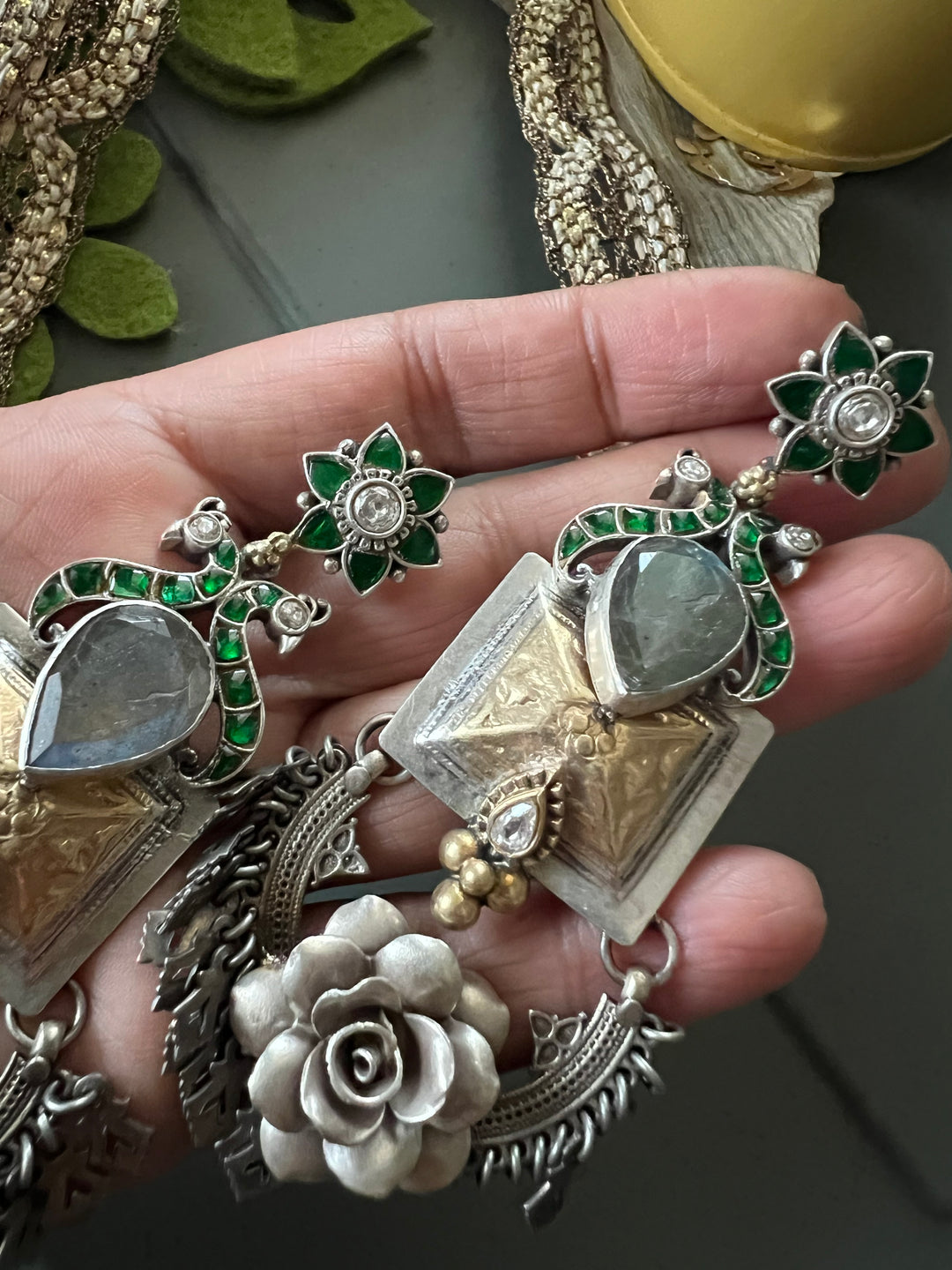 SHIVKA Labradorite 925 Silver Earrings - Dual Tone