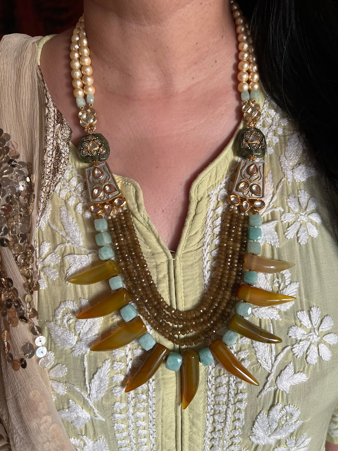 Scintillating Real Jade and Agate Kundan Necklace