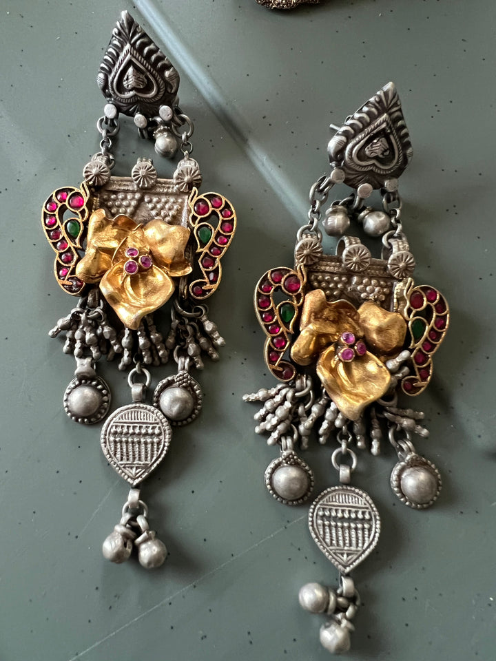 SHIVKA Antique Silver Gold Embellished Earrings