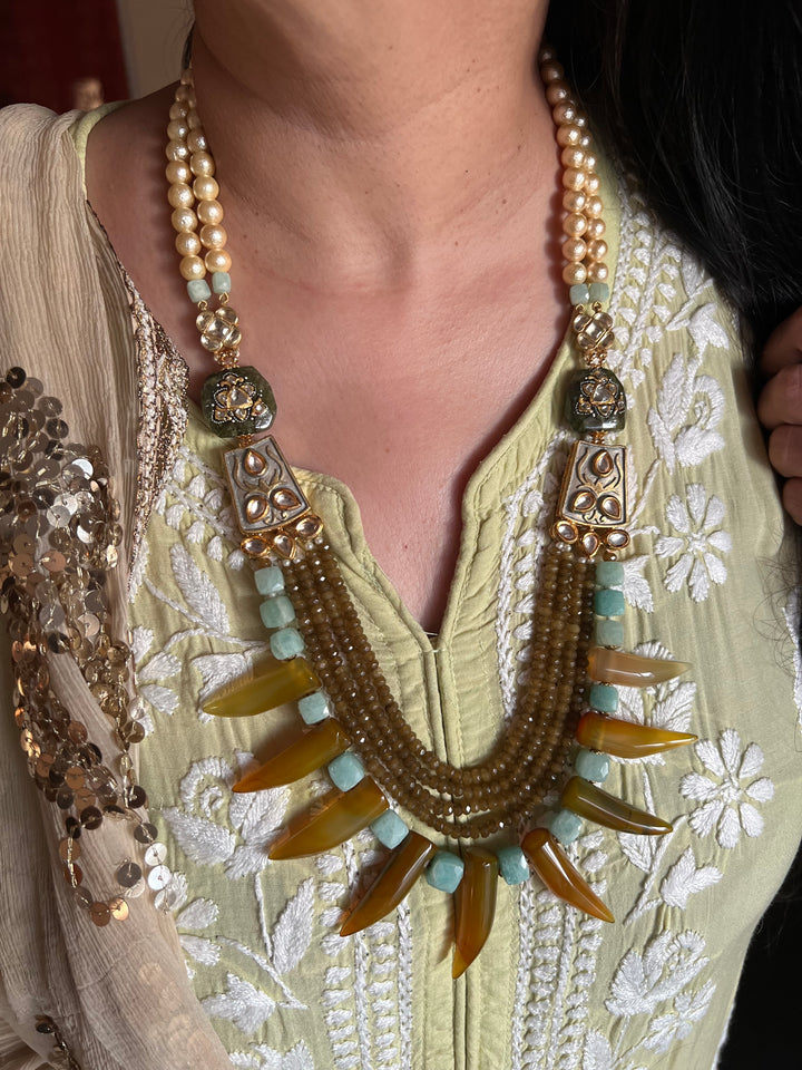 Scintillating Real Jade and Agate Kundan Necklace