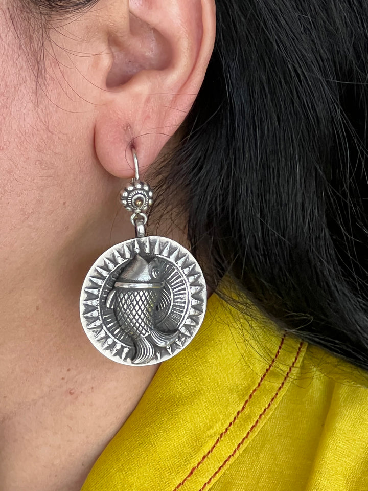 Beautiful Handcrafted 925 Silver Fish Design Earrings