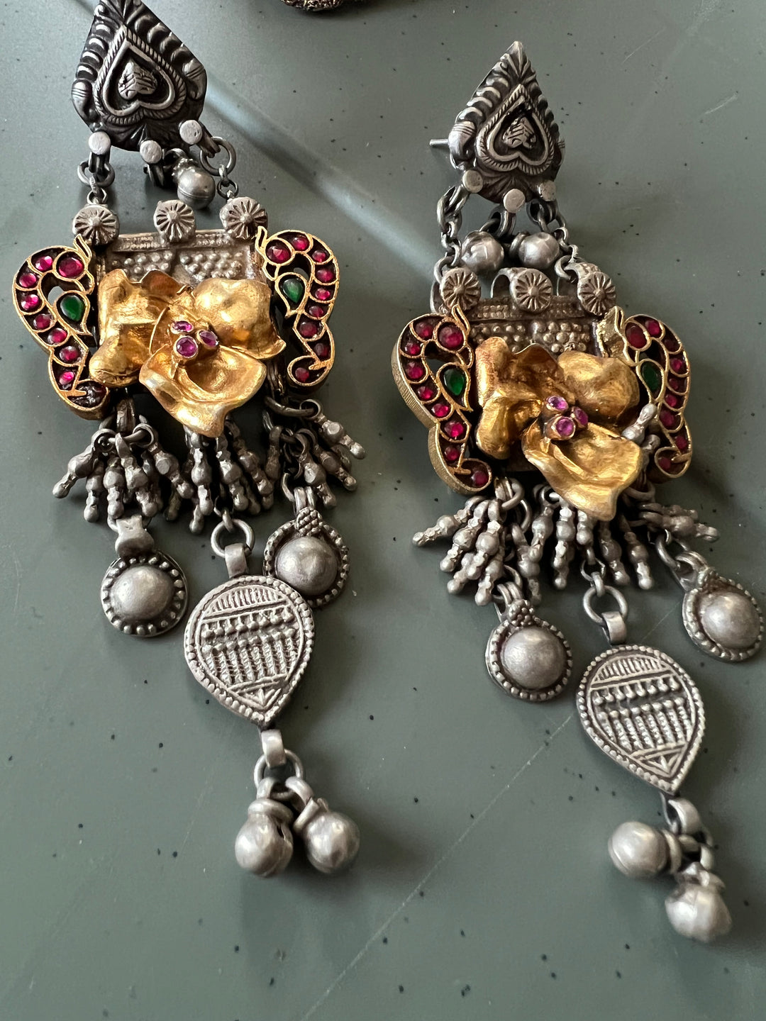 SHIVKA Antique Silver Gold Embellished Earrings