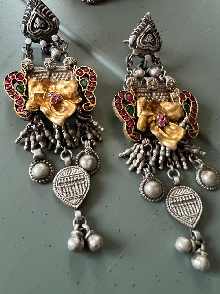 SHIVKA Antique Silver Gold Embellished Earrings