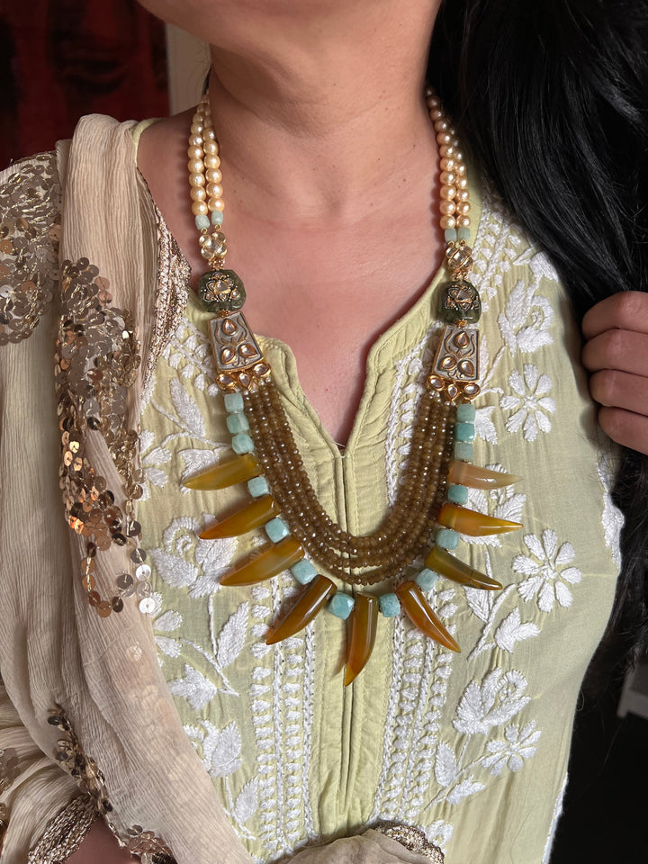 Scintillating Real Jade and Agate Kundan Necklace