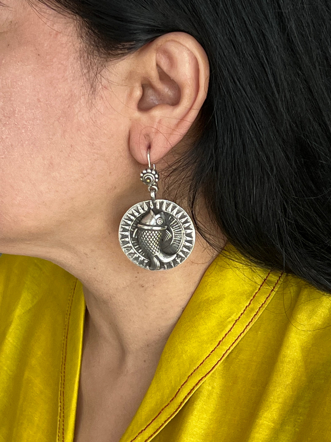 Beautiful Handcrafted 925 Silver Fish Design Earrings