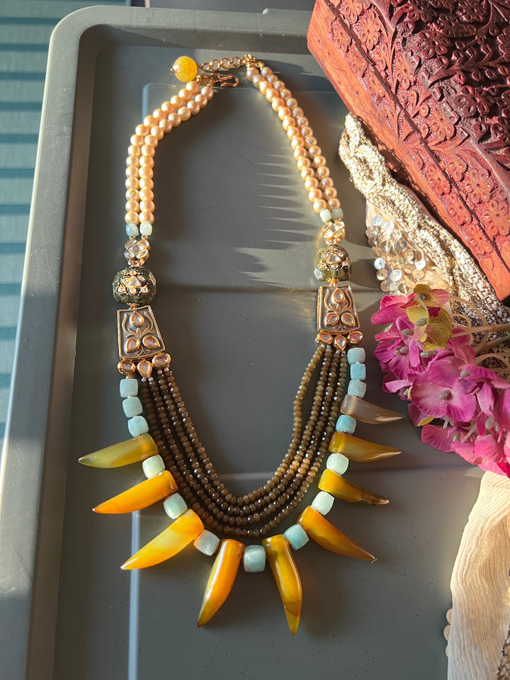 Scintillating Real Jade and Agate Kundan Necklace