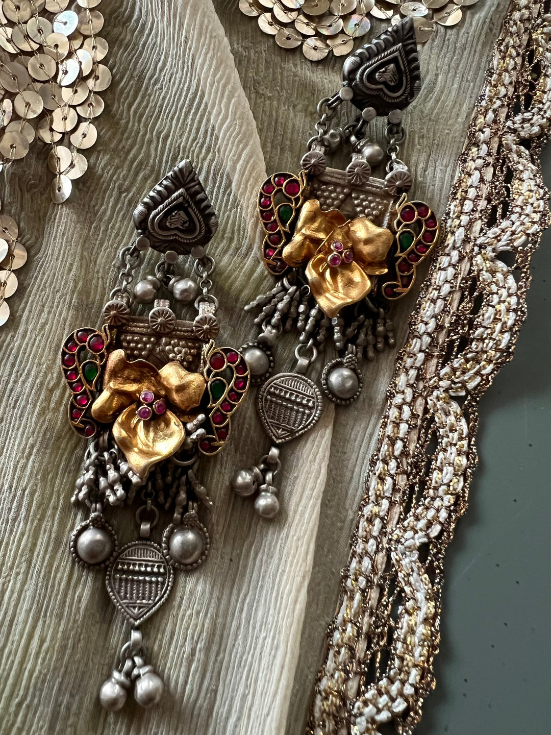 SHIVKA Antique Silver Gold Embellished Earrings