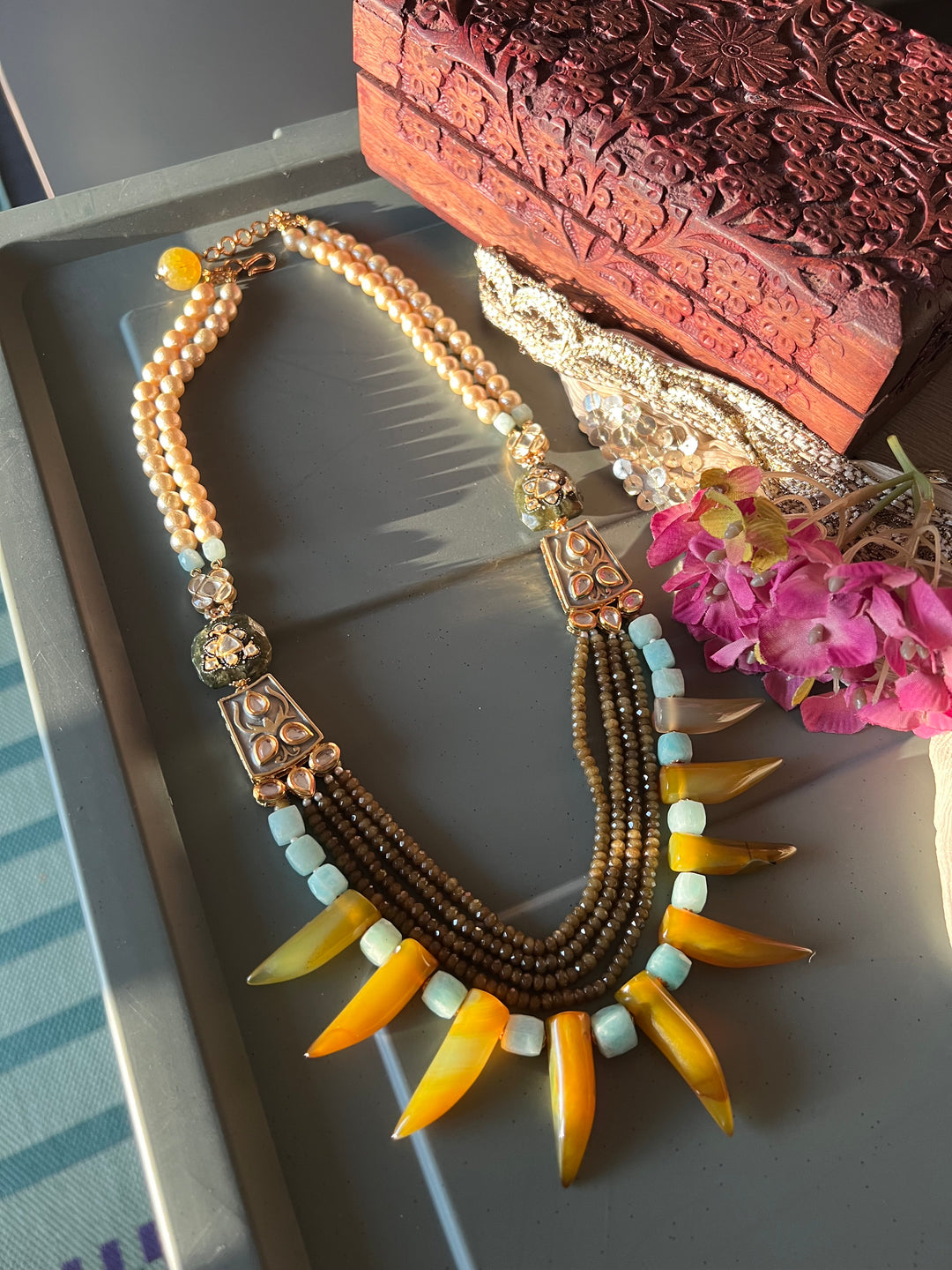 Scintillating Real Jade and Agate Kundan Necklace