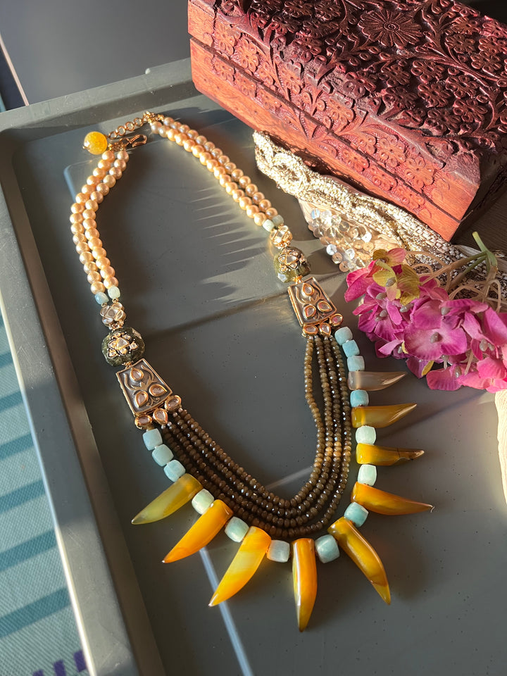 Scintillating Real Jade and Agate Kundan Necklace