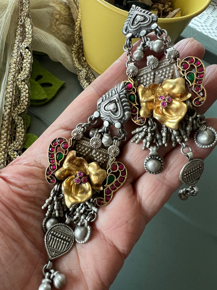 SHIVKA Antique Silver Gold Embellished Earrings