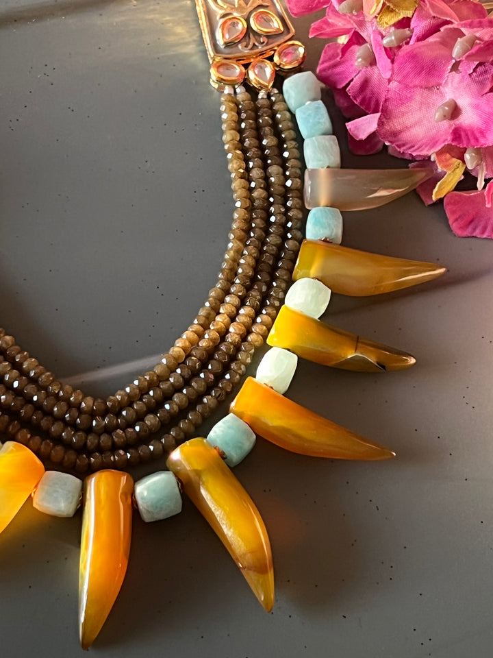 Scintillating Real Jade and Agate Kundan Necklace