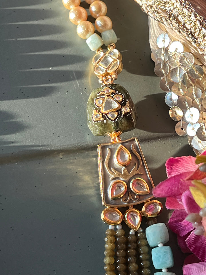 Scintillating Real Jade and Agate Kundan Necklace