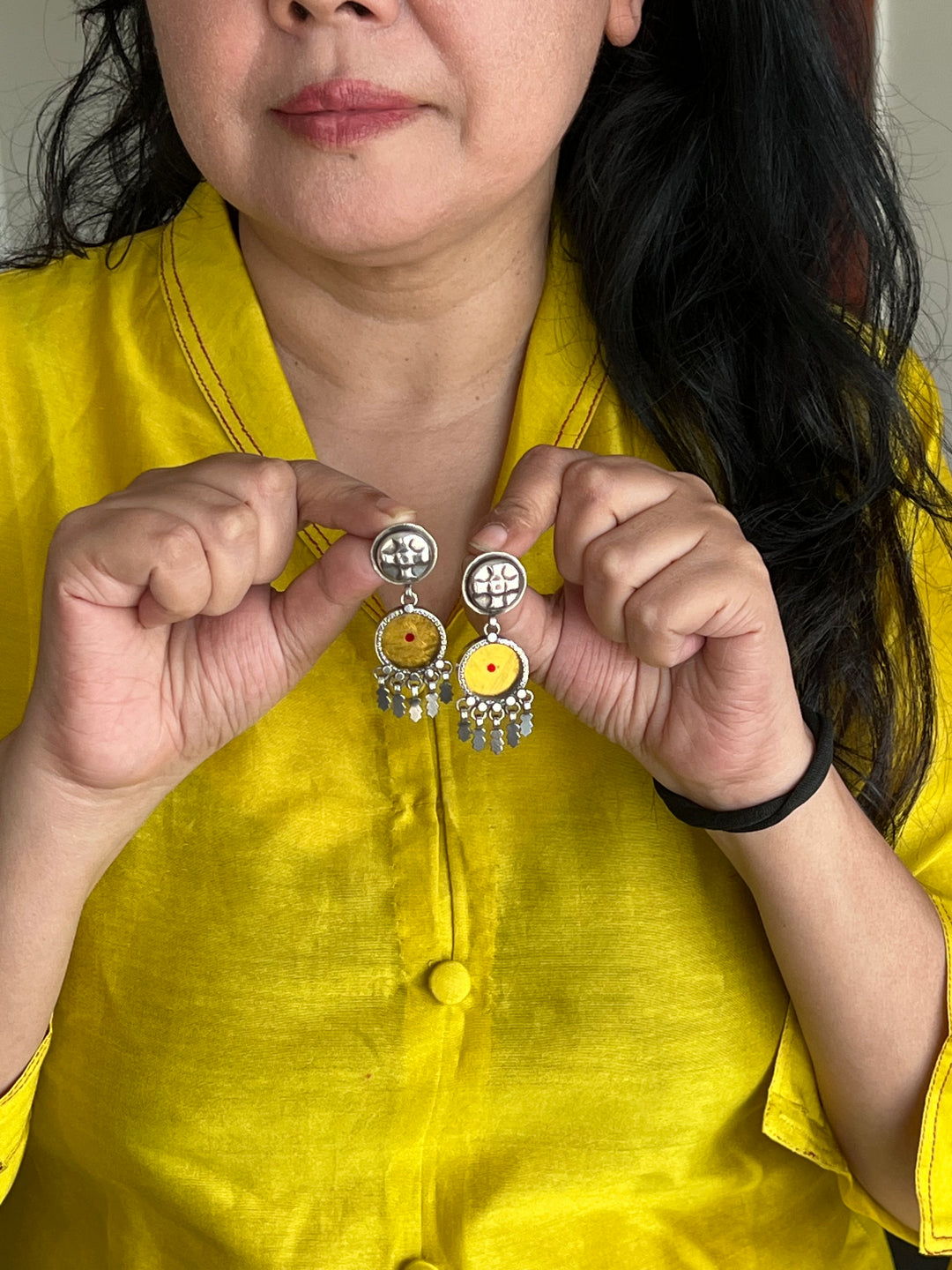 Beautiful Glass and Fabric 925 Silver Earrings