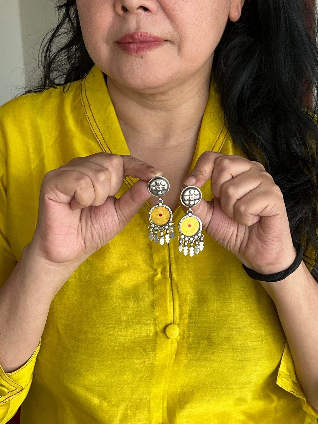 Beautiful Glass and Fabric 925 Silver Earrings