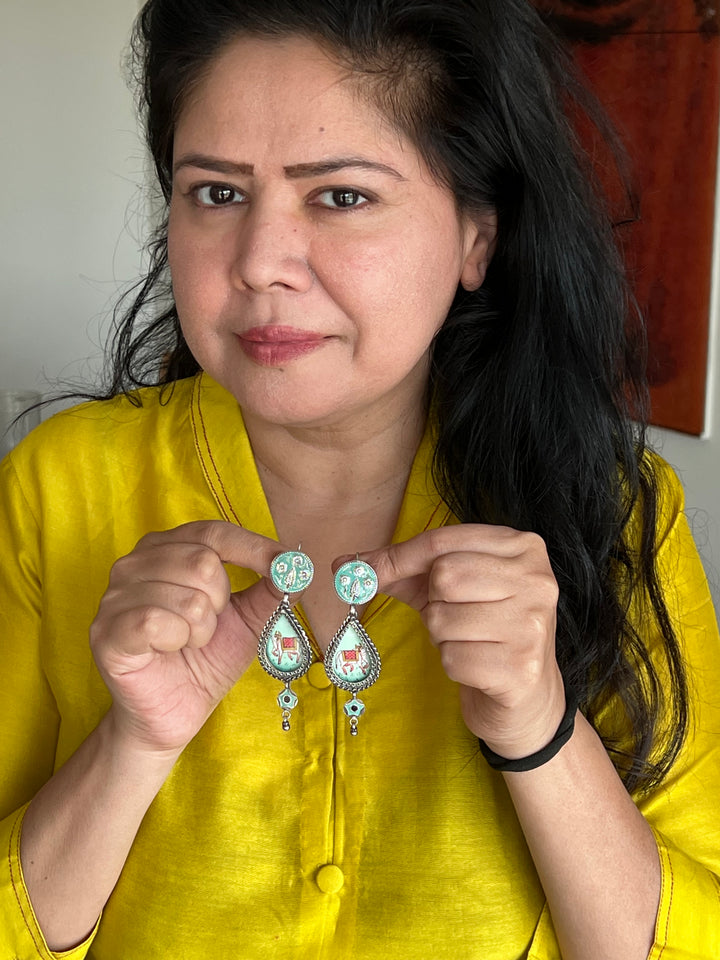 Beautiful Handpainted 925 Silver Earrings