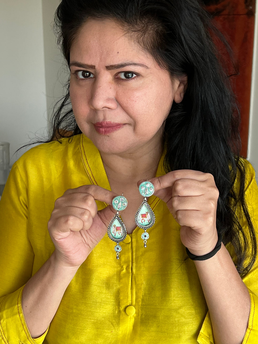 Beautiful Handpainted 925 Silver Earrings