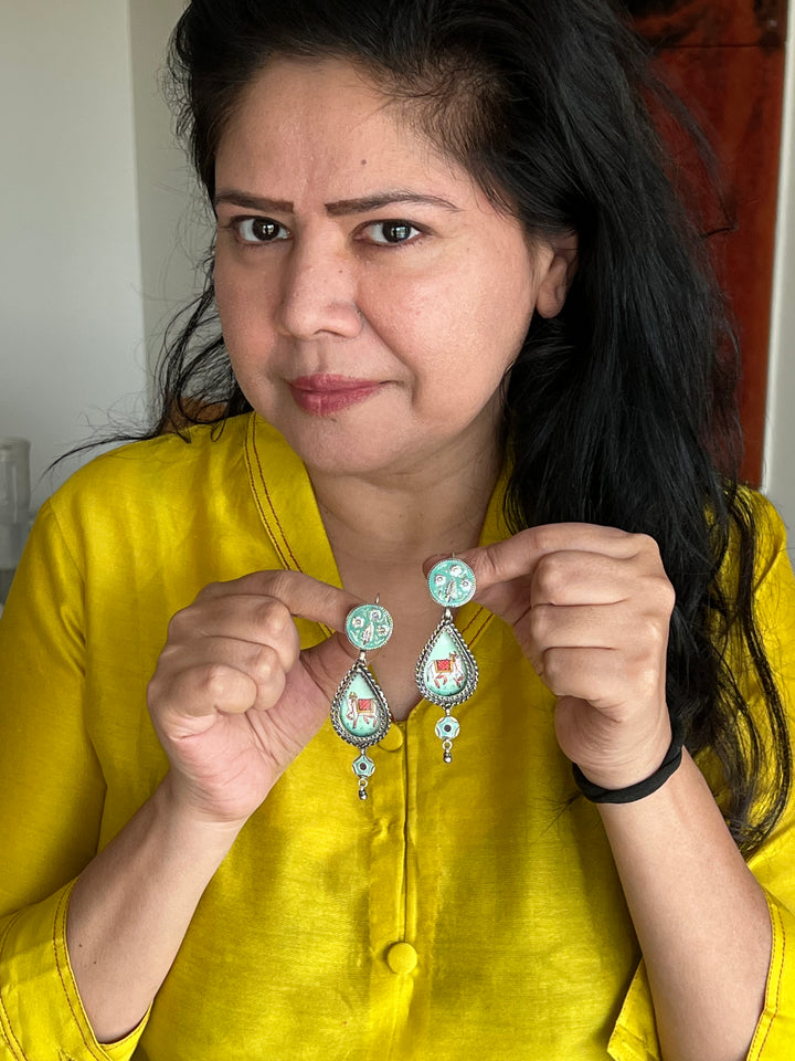 Beautiful Handpainted 925 Silver Earrings