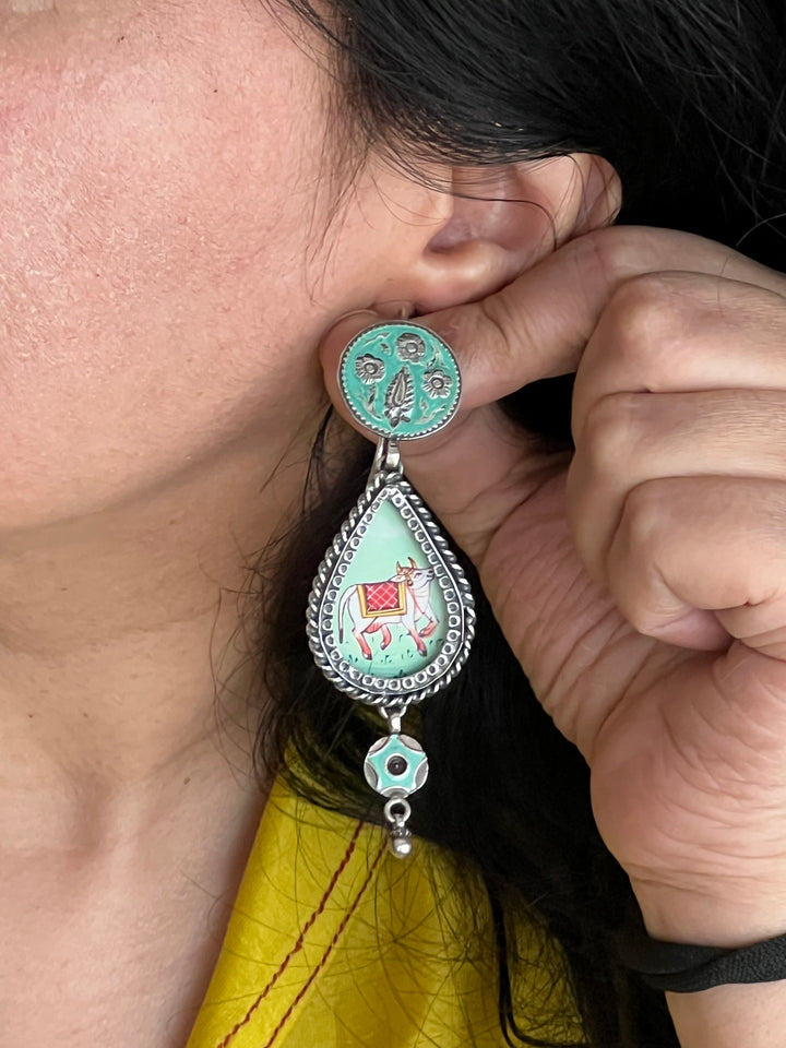 Beautiful Handpainted 925 Silver Earrings