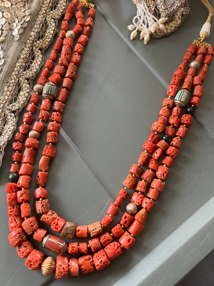 Coral Turquoise Silver Necklace | SHIVKA