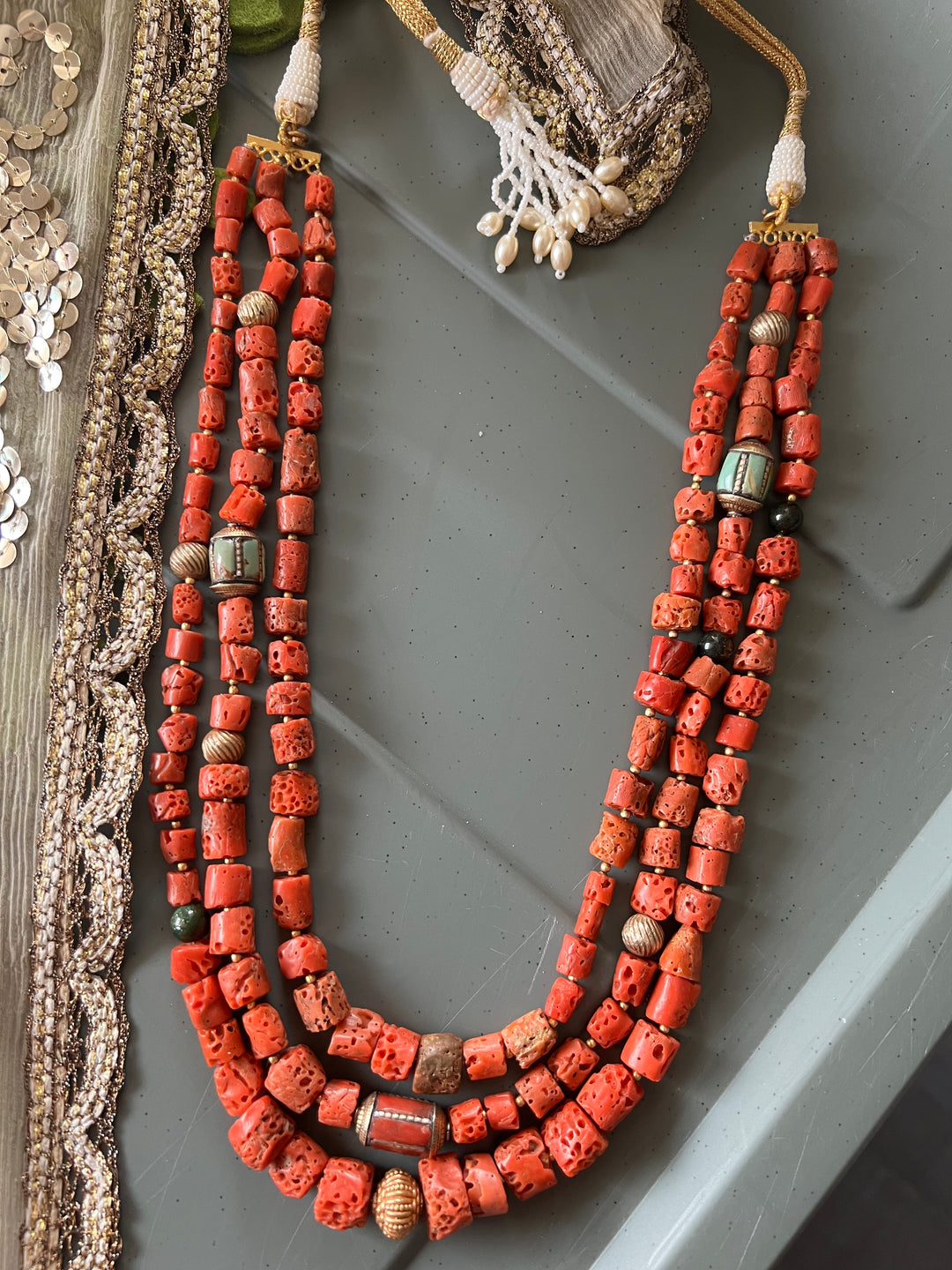 Coral Turquoise Silver Necklace | SHIVKA