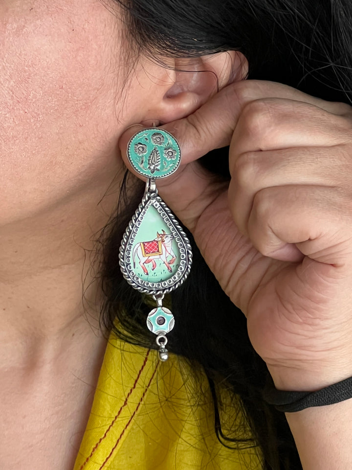 Beautiful Handpainted 925 Silver Earrings