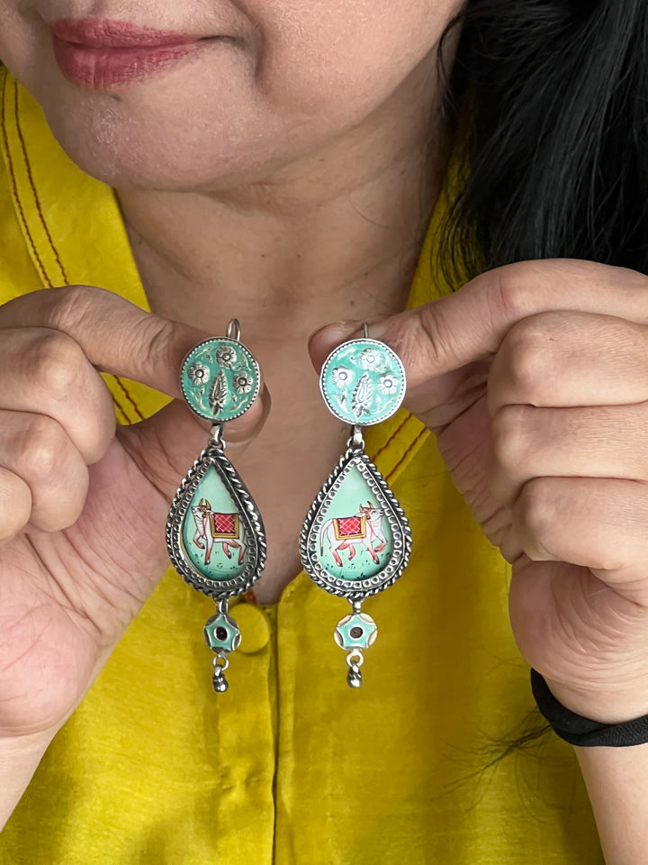 Beautiful Handpainted 925 Silver Earrings