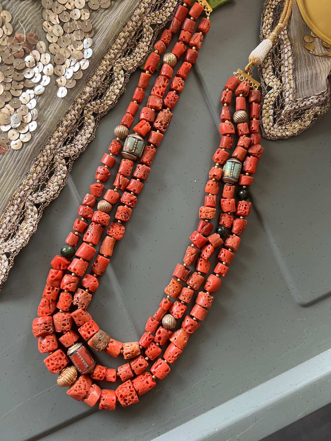 Coral Turquoise Silver Necklace | SHIVKA