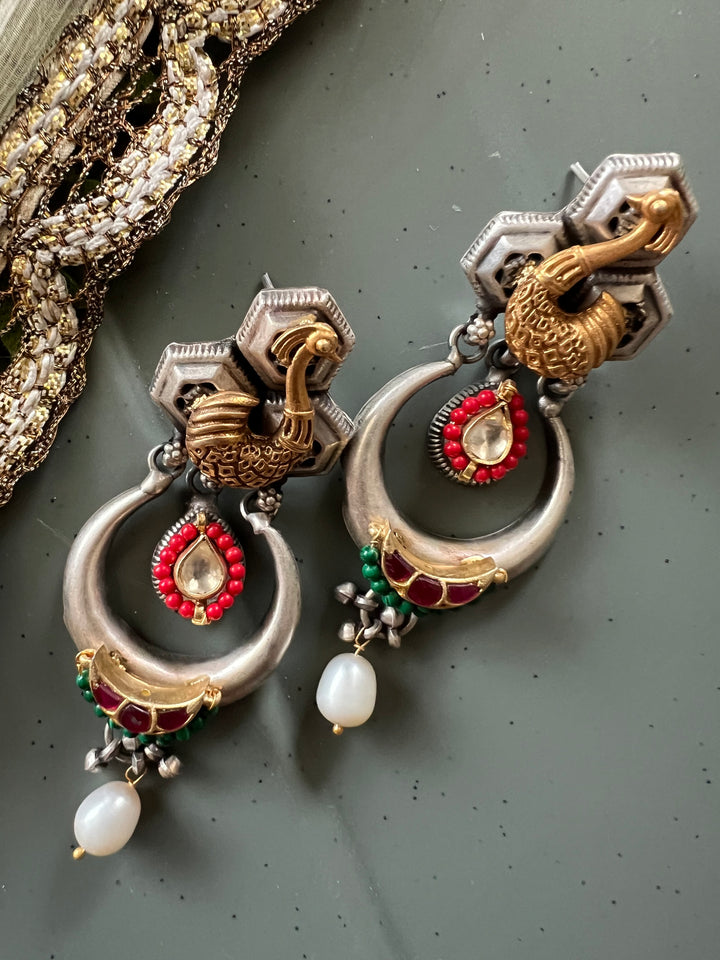 Tribal Peacock 925 Silver Earrings | SHIVKA