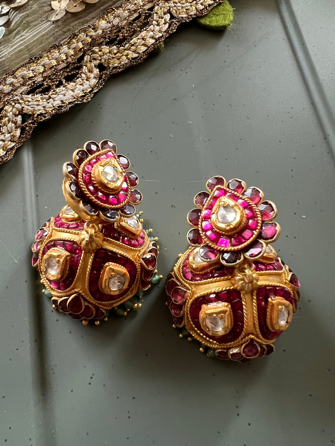 SHIVKA 925 Silver Kundan Jhumka Earrings - Gold Polish
