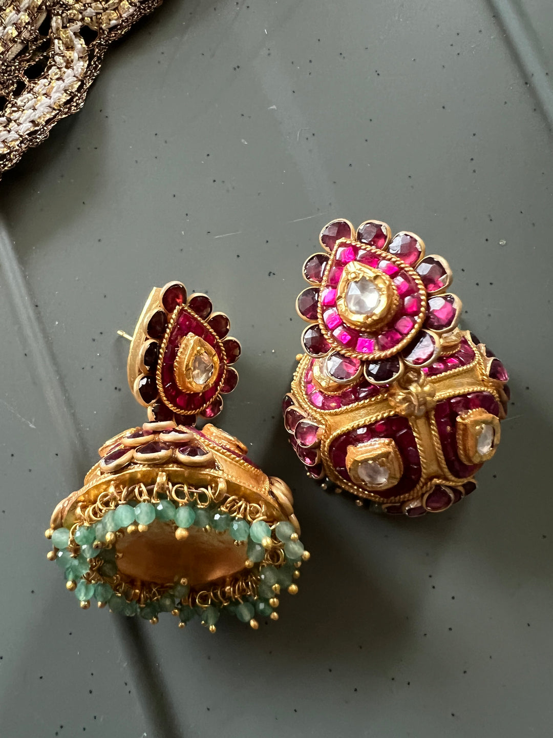 SHIVKA 925 Silver Kundan Jhumka Earrings - Gold Polish