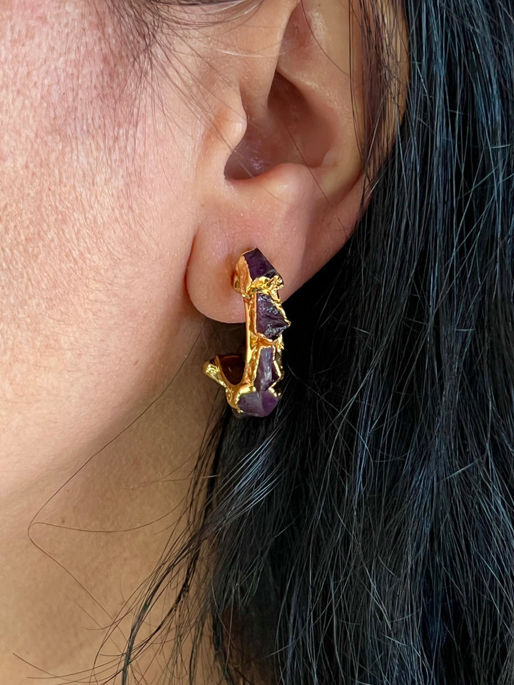 Classy Amethyst Hoop Earrings