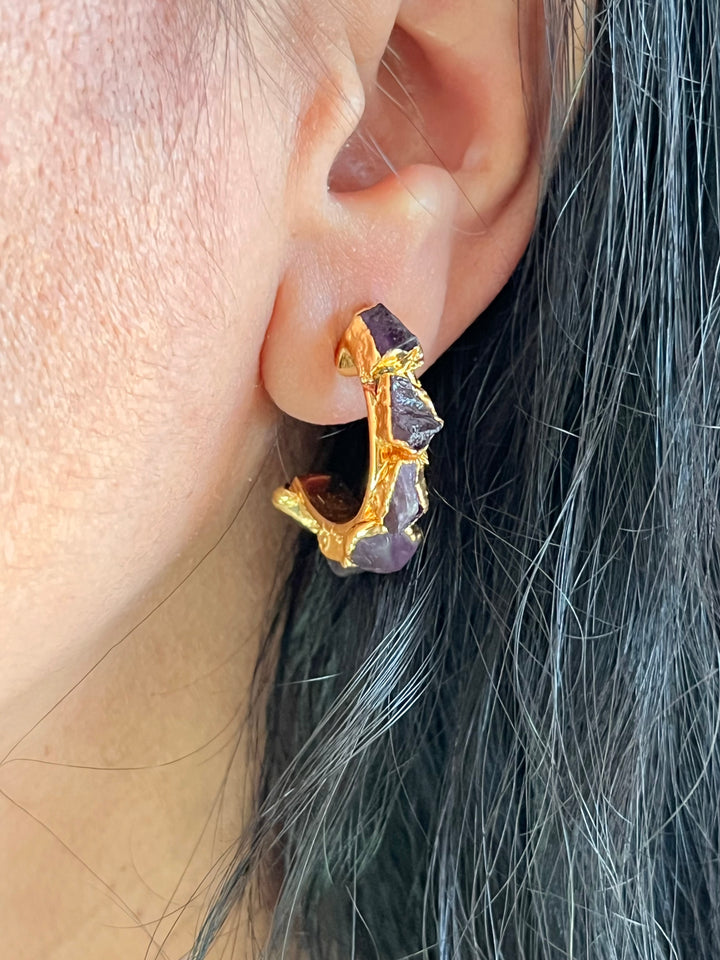 Classy Amethyst Hoop Earrings