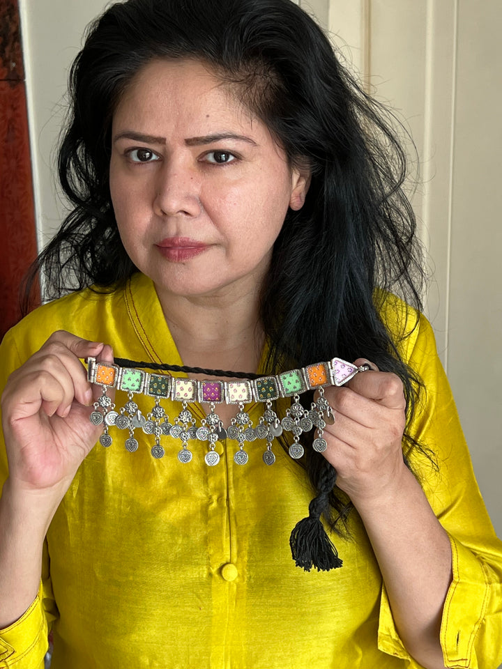 Beautiful Handpainted 925 Silver Choker Necklace