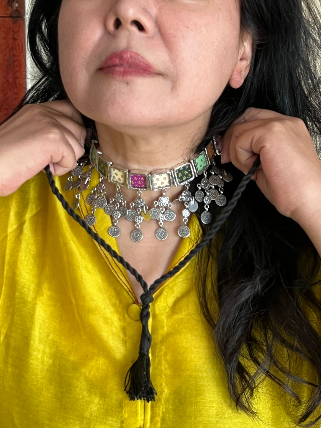 Beautiful Handpainted 925 Silver Choker Necklace