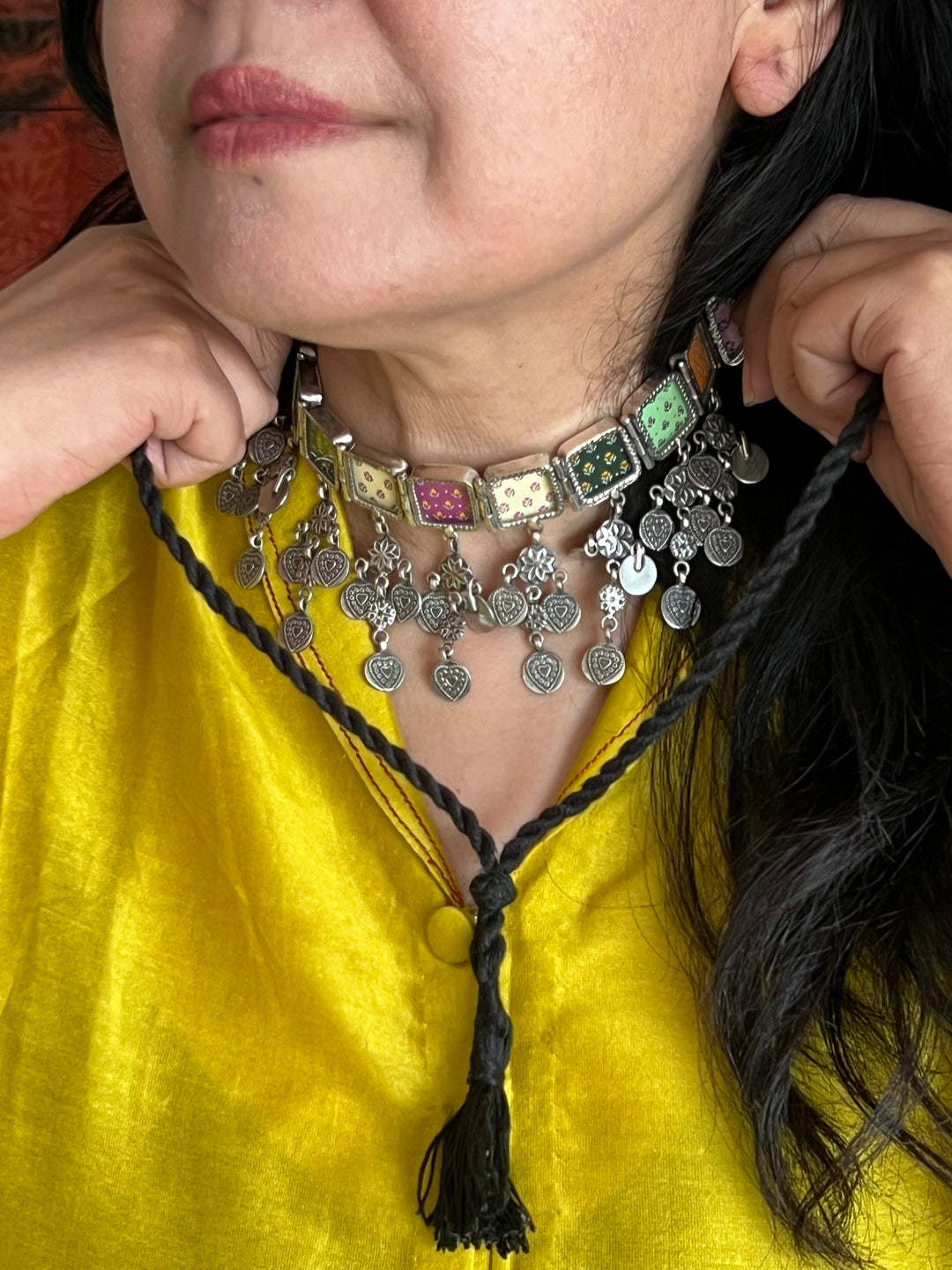 Beautiful Handpainted 925 Silver Choker Necklace