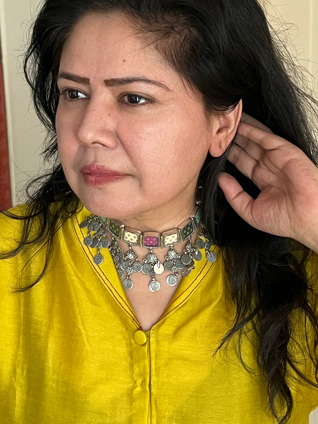 Beautiful Handpainted 925 Silver Choker Necklace