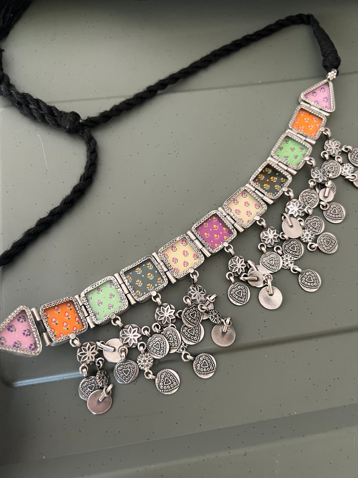 Beautiful Handpainted 925 Silver Choker Necklace