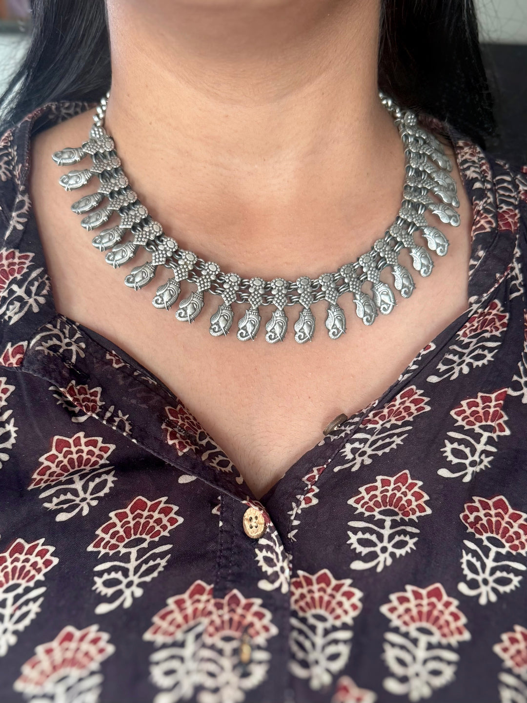 Handmade Tribal Antique Brass Necklace | Adjustable Dori Statement Jewelry