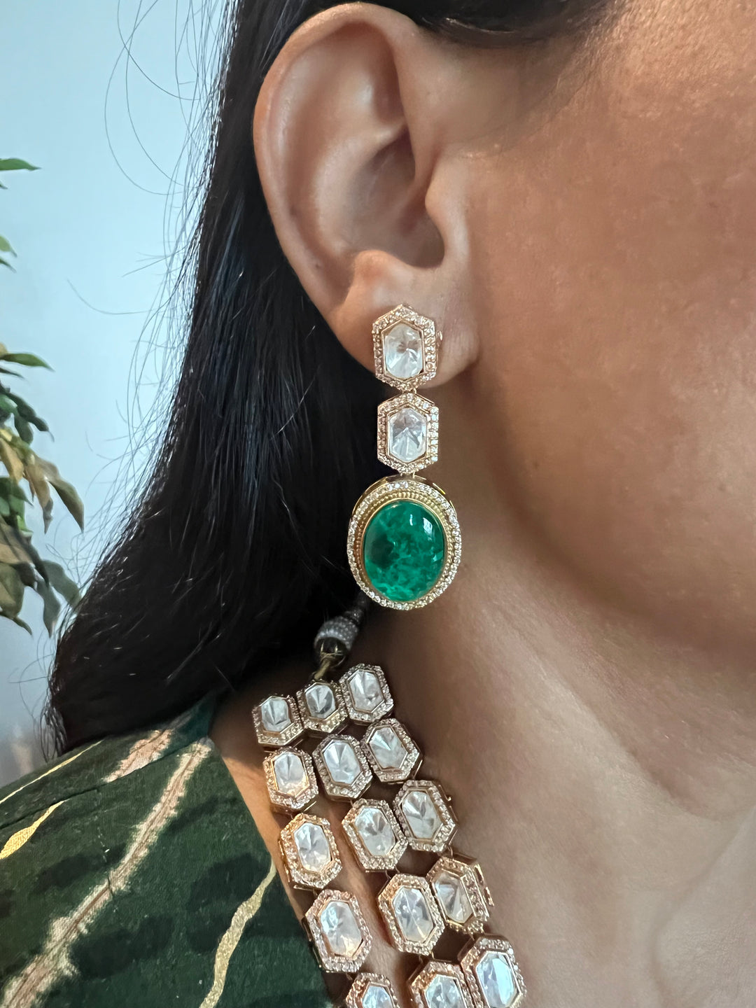 Three-Layered Kundan Necklace with Earrings